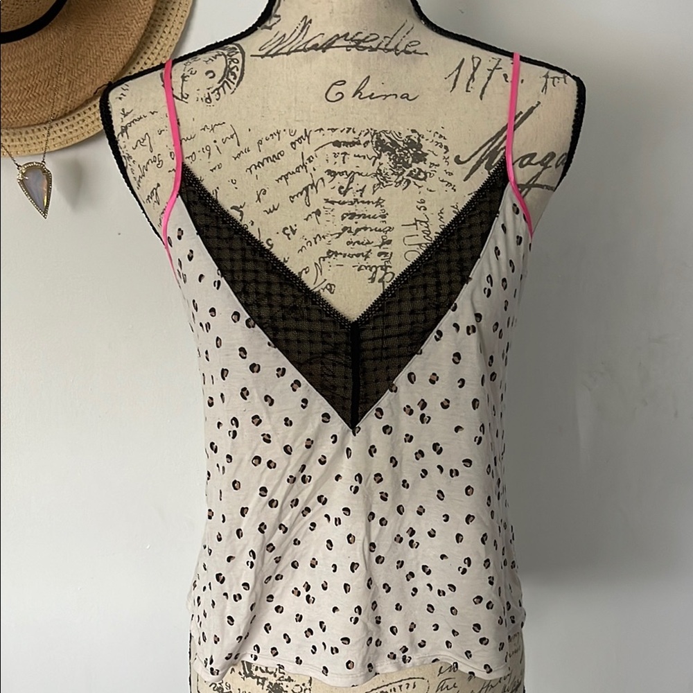 Victoria's Secret White & Black Leopard Print Camisole with Lace Size Small